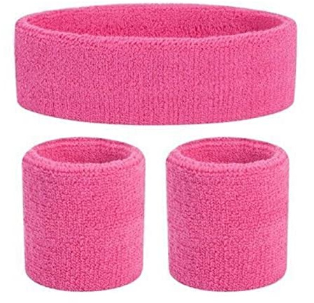 Stirnband & Armbänder Set – Neon 80er Jahre Fun Run Team Building Event Fancy Dress (Hot Pink)