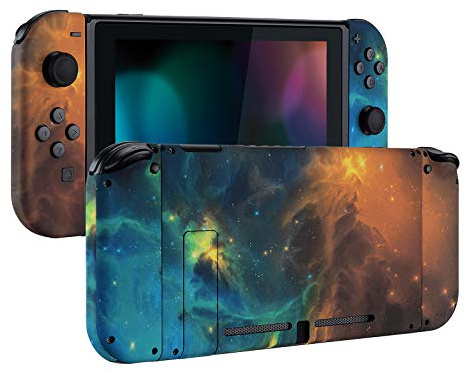eXtremeRate Soft Touch Grip Back Plate for Nintendo Switch Console, NS Joy con Handheld Controller Housing with Full Set Buttons, DIY Replacement Shell for Nintendo Switch - Gold Star Universe