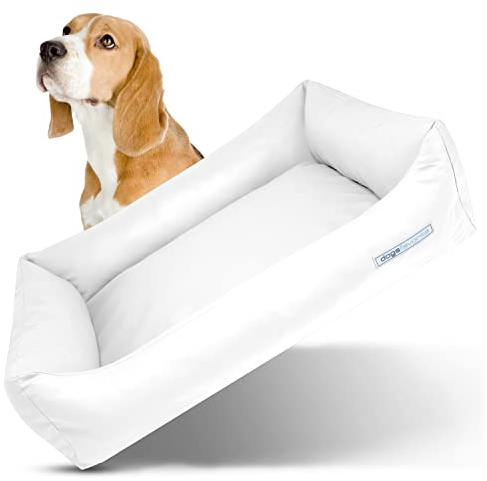 dogsfavorite Hunde-Bett - waschbares Hundekörbchen - hochwertiges Hundesofa - gelenkschonendes Hundekissen - robuste Hundematte - Hundekorb - weiß - Gr. M 100 x 75 cm