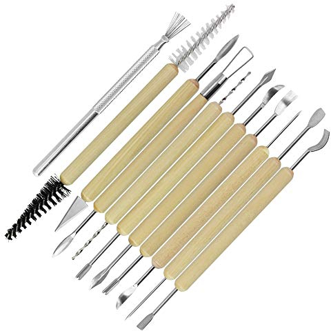 LYTIVAGEN 11 Stück Keramik Werkzeug Ton Modellier Werkzeug Wachs Modellierwerkzeug Töpferwerkzeug Set Töpfer Schnitzwerkzeuge mit Holzgriff Clay Modelling Tools für DIY Kunsthandwerk Modellierung