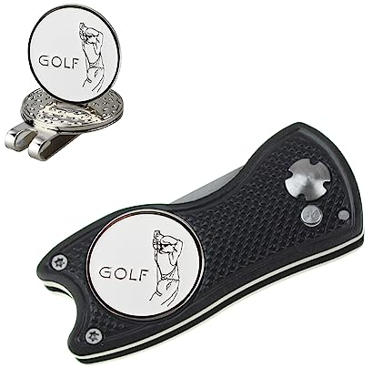 Crestgolf Golf Divot Tool Avec Bouton Pop-up et Marqueur de Balle Magnétique Pitch Mark Mini-Outil Portable et Pliable Léger(black2)