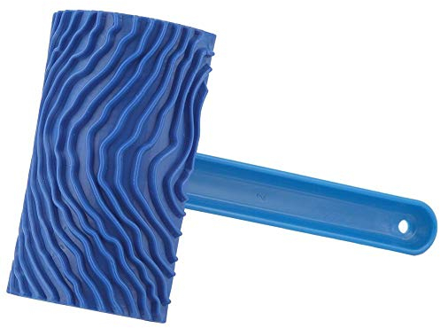 Blue Rubber Wood Grain Effect Paint Roller with Handle DIY Wall Decoration Tool