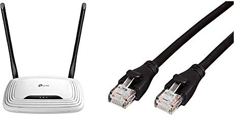 TP-Link TL-WR841N N300 WLAN Router, weiß/schwarz & Amazon Basics Ethernet-Netzwerkkabel, RJ45, Cat6, 0,9 m, 1.000Mbit/s