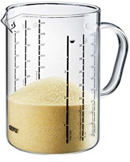 GEFU Messbecher METI 1000 ml | Borosilikatglas mit Mehrfachskalierung für ml, fl. oz, cups & Zutaten, mikrowellengeeignet, mit Ausgießer
