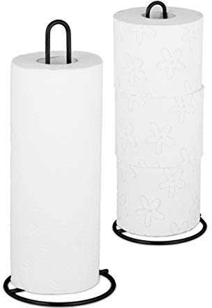 Relaxdays Lot de 2 supports à essuie-tout, non fixe, aussi pour papier-toilette, métal, sobre, H x D : 32 x 13 cm, noir