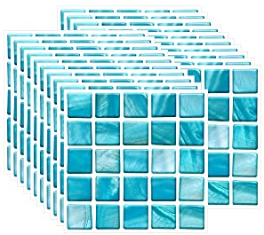 FBBULES 20 Piezas Pegatinas de Pared PVC, Azulejos Adhesivos Impermeable Protector contra Salpicaduras para Baño Cocina Sala Mosaico Cielo Azul (10 x 10 cm / 4 x 4 Pulgadas)