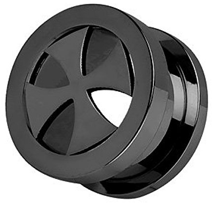 Piercingfaktor Flesh Tunnel Ohr Piercing Plug Ohrpiercing Schraub Edelstahl Kreuz Schwarz 16mm