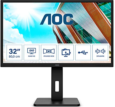 AOC Q32P2 - 32 Zoll QHD Monitor, höhenverstellbar (2560x1440, 75 Hz, HDMI, DisplayPort, USB Hub) schwarz