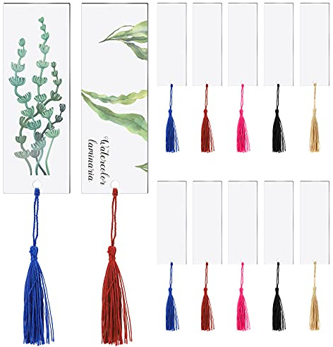 Outus 40 Pieces Acrylic Bookmark Blanks Set Craft Clear Acrylic Blank Bookmarks with Colorful Bookmark Tassel for Christmas Gift Stocking Stuffers DIY Projects and Present Tag