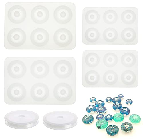 Woohome Perlen Schmuck Silikonform mit Loch, 2 Stück Runden Perlen Resin Silikonformn, 2 Stück Diamant Perlen Silikon Gießformen mit Schnur für Armband, Edelstein Cabochon Schmuckguss