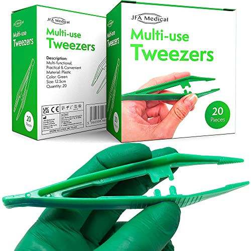 JFA Medical Pinzas de plástico desechables de primeros auxilios, 12,5 cm, caja de 20 unidades