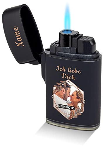 PR Print Royal Feuerzeug selbst gestalten - mit Foto & Name Bedrucken - Ich Liebe Dich - Sturmfeuerzeug, Flüssiggas nachfüllbar I Personalisiertes Foto-Geschenk - Schwarz gummiert