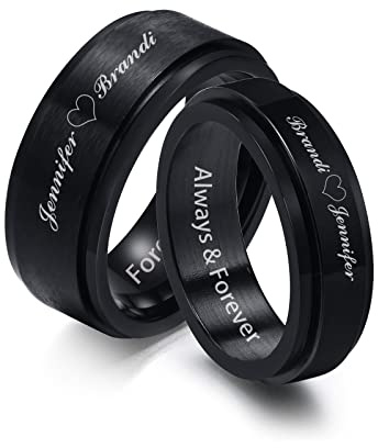 FLHEART Personalisierte Paare Ringe, Individuell Sie Wolfram/Edelstahl Sein und Ihr zusammenpassendes Versprechen Verlobungsring Set für Herren Damen,benutzerdefinierte Spinner Ringe