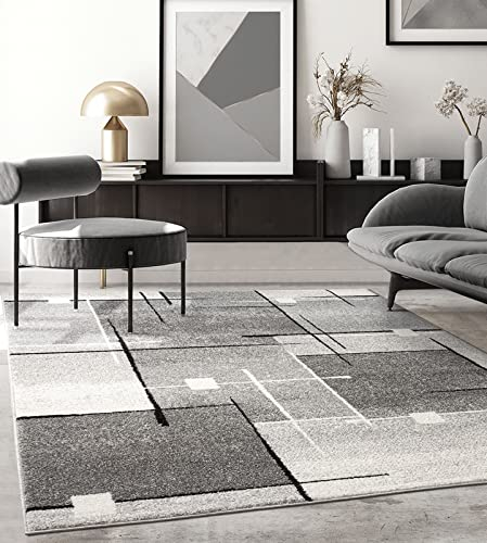the carpet Pearl – Moderner Kurzflor Teppich, dichter Flor, geometrisches Muster, Konturenschnitt, Wohnzimmer & Schlafzimmer Teppich, Kariert, Grau, 140 x 200 cm