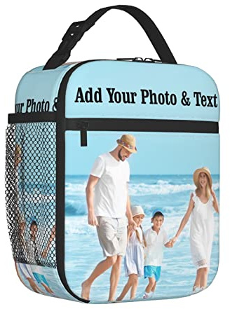 Personalised Lunch Box Bag for Kids Adults, Customised Insulated Lunch Bags with Photo Name Text Logo for Boys Girls Women Men, Portable Reusable Cooler Thermal Tote Bag for Travel Picnic Work Outdoor