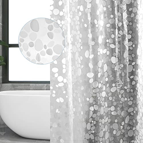 MRVNN Miorkly 3D Duschvorhang 180 x 180 cm Transparent Anti Schimmel Verdickung Shower Curtains,Gewichteter Saum,Eva-Material,Badvorhänge Waschbar Wasserdicht mit 12 Ringe,Kieselsteinchen