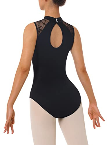 BAKPH Women's Turtleneck Dance Ballet Leotard With Durable Lace,Water-drop Hollow Back(W7030-06-S)