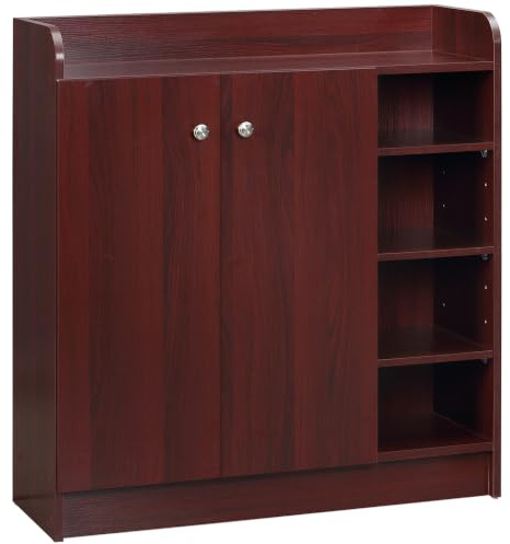 HOMCOM Scarpiera Ingresso 4 Ripiani Aperti 83x30x90 cm Caffè | Scarpiera Armadio Multiuso, Armadietto a 2 Ante, Ripiani Regolabili, Porta Scarpe Salvaspazio per 12 Paia