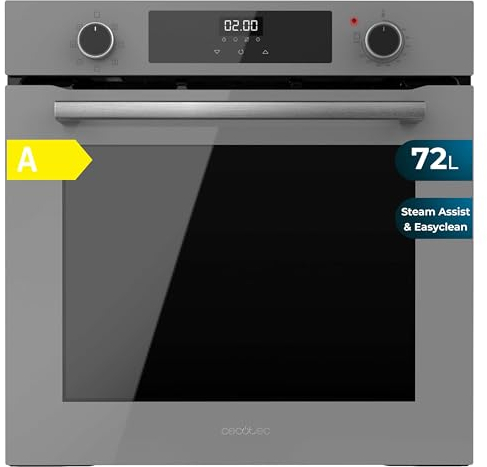 Cecotec Horno Multifunción Integrable 60cm Bolero Hexa M226000 Glass Grey A. 2800W, 72L, 7 Funciones, Modo Grill, Fan Assisted Grill, Modo Convección, Defrost, Steam Base X2, Steam EasyClean y Assist