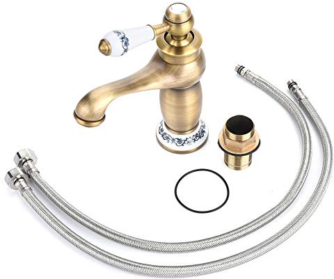 Wasserhahn, G1 / 2-Waschtischarmatur, Messing-Einhebelmischer für Heißes und Kaltes Wasser, Vintage-Keramik-Blumenhahn für Badezimmerküchen, Bar-Waschtischarmaturen (Antiquität)