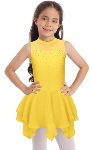 Freebily Abito da Pattinaggio Artistico Bambina Abito da Balletto Ballo Lirico Contemporaneo Latino Body Ginnastica Artistica Vestito Danza Classica Ballerina Samba Rumba