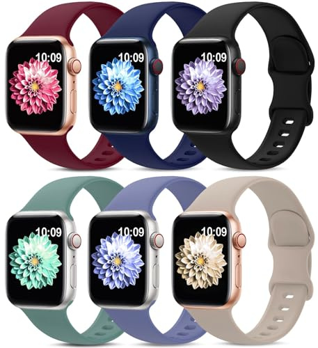 AMSKY 6 Pièces Bracelet en Silicone Compatible avec Bracelet Apple Watch 40mm 44mm 42mm 46mm 41mm 45mm 38mm 49mm Femme Homme, Sport Compatible avec Apple Watch Serie 11 10 9 8 7 6 5 4, SE 3 2 1