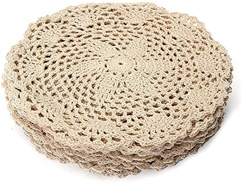 Lobamop 12 StüCk Vintage Baumwollmatte Runde Hand GehäKelte Spitze Deckchen Blumenuntersetzer Lot Haushalt Tisch Dekorative BastelzubehöR