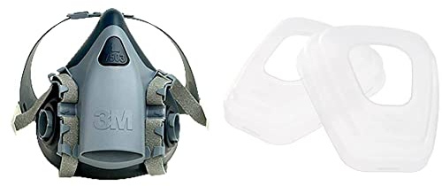 3M 7503 Soft Silicone Half Face Mask, Large, Multicolor & K0501 70-0707-5798-7 Bag of 2 Rings for combination of dust filters