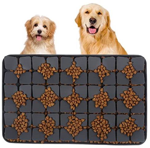 VOOWO Snuffle Mat for Dogs, Silicone Snuffle Mat Lick Mat for Dogs, Slow Feeder Dog Bowl, Dog Lick Mat, Dog Food Mat Slow Feeder Sniff Mat with Suction Cup for Small Medium Large Dogs (Gray, Medium)
