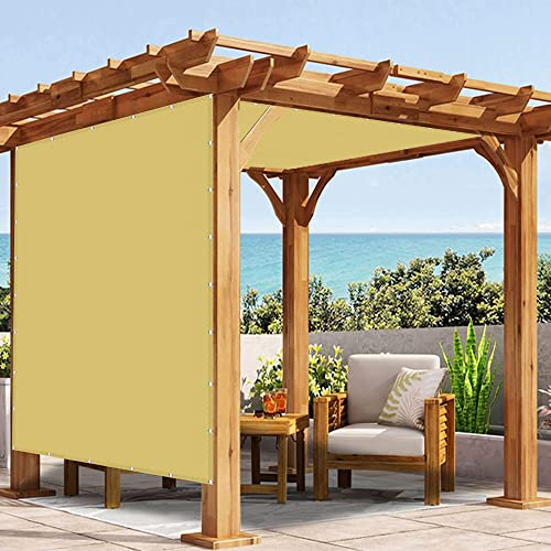 Rechteckige Sonnenschutztuch 2 x 5 m, Wasserdichter Terrassen-Seitenmarkise mit Ösen und Befestigungsseile Sonnenschutzsegel für Garten Terrasse Camping, Creme Farben