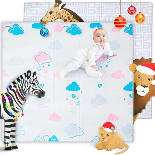MIKMEL Spielmatte für Babys und Kinder, Faltbare Krabbeldecke, Wasserdichte Krabbelmatte aus Schaumstoff, Kindermatte zum Lernen (Wolken/Geometrie, Sehr groß)