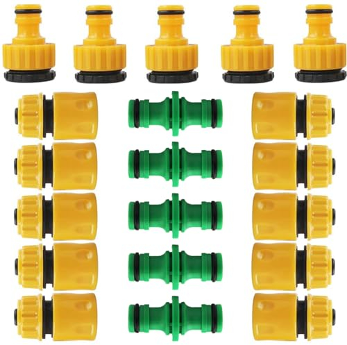 ATB-Foger 20 Piece Schlauchverbinder Set 5X 1/2 Zoll Schnellkupplung 10x 1/2 oder 3/4 Zoll Double Plug Hose Coupling 5X 1/2 oder 3/4 Zoll Tap Hose Connector for Garden and Home Tap