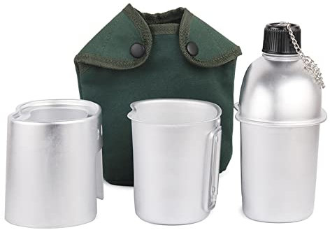 Karlak 3-teiliges Kochgeschirr-Set aus Aluminium, Militär-Kantinenbecher, Holzofen-Set mit Abdecktasche für Camping, Wandern, Rucksackreisen