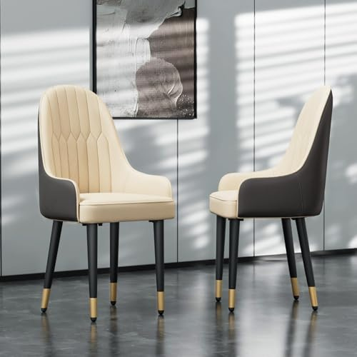 FATIVO Juego de 2 Sillas de Comedor Cuero Tapizado, Sillones de Cocina con Respaldo Alto y Asiento Amplio de Piel Sintética de Microfibra Cómodos y Duraderos (Beige)