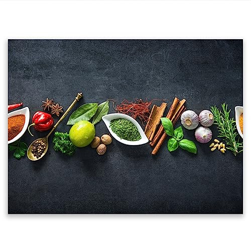 SMTDeco Herdabdeckplatte 70×52 cm – Mehr Arbeitsfläche, Spritzschutz & Schneidebrett – ESG Glas, kratzfest – für Induktion/Ceranfeld – 1-teilig, Motiv Kräuter Grau
