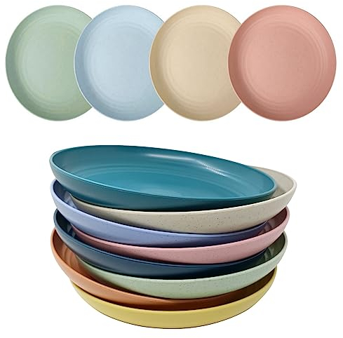WANBY Servizio Piatti in Plastica Leggeri Grandi Indistruttibili per Cena Riutilizzabili e non Tossina Lavastoviglie e Forno a Microonde Sicuri e Sani per Bambini e Adulti (20cm 8 Pezzi)