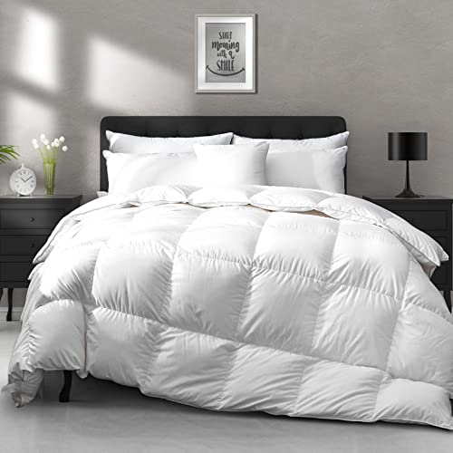 APSMILE Daunendecke 155x220 Ganzjahres, Bettdecke 155x220 Gänsedaunen und Gänsefedern, Federbettdecke Medium Warm, Weiches und Flauschiges Steppdecke ohne Lebendrupf, Weiß