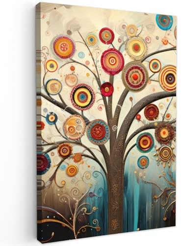 MuchoWow© Leinwände Groß XXL Wall Decoration Bilder Schlafzimmer Deko | 80x120 cm - Pictures Canvas Painting Wanddekoration Wohnzimmer Baum - des Lebens - Farbe