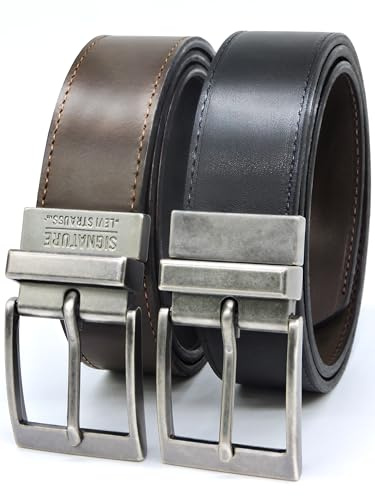 Levi Strauss Signature - Premium Leather Reversible Belt for Men for Jeans, Work, Dress & Casual pants | Cinturon Para Hombre (Brown/Black/Stitch Creased Edge, 38)