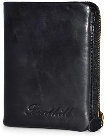 Benthill Kleine Geldbörse Echt Leder - Damen Geldbeutel mit RFID Schutz - 6 Kartenfächer - Slim-Wallet inkl. Geschenkbox, Farbe:Schwarz
