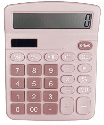 Gvolatee Calculatrice Solaire Grand Écran LCD à 12 Chiffres, Mini Calculatrice Fonction Standard, avec Grands Boutons, Rose