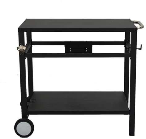 Outdoor-Grillwagen – Tragbarer Grilltisch mit Rollrädern, Haken, Doppelablagen, abnehmbare Stahl-Arbeitsfläche, seitliche Griffe, multifunktionales kommerzielles Design