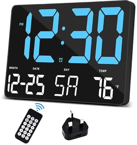 SZELAM Digital Clock Large Display,11.5 Digital Wall Clock with Remote Control,LED Oversized Wall Clock with Date Temp,12/24H, Snooze Alarm Clock for Home,Bedroom,Office,Gym,with Adapter