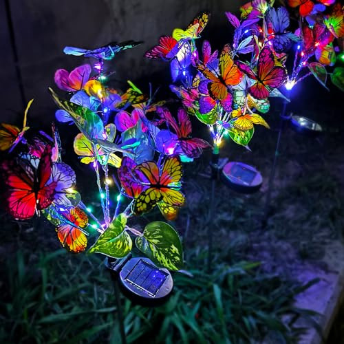 TOTHDATE 2PCS Solar Swaying in Wind Butterfly Lights, Colored Light Butterfly Solar Stake Flowers Lights IP44 Waterproof for Yard Garden Pathway