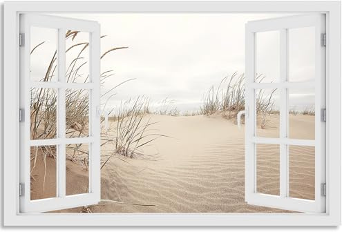 timalo Wandbild Outdoor wetterfeste Bilder für draußen | Gartenbilder Innen & Außen | Landschaftsbilder Acryl Glas Fensterblick Effekt | 80x60cm Nordsee Strand Dünen Schilf