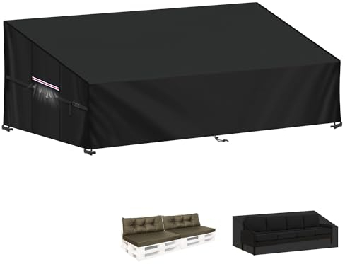 LAMUNI Copridivano da Esterno 4 Posti Copertura Impermeabile per Divano da Giardino 420D Oxford Telo Copri Divano Esterno Copertura Divano Pallet Copertura per Mobili da Giardino, 250x99x80/40cm