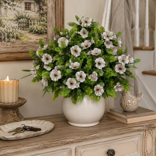 astylishome Flores artificiales de seda para tumbas, color blanco, 18 piezas con tallos, hojas, flores sintéticas, arreglos florales para decoración de pasteles, decoración del hogar, boda, fiesta,