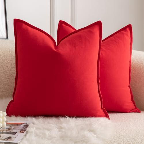 Mandioo 2er Set neutralen Baumwolle Kissenbezug 65x65cm Dekorative Kissenbezüge Dekokissen Boho Sofakissen Dekokissen Kissenhülle für Sofa Couch Wohnzimmer Schlafzimmer Rot