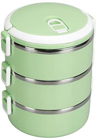 Uadme Lonchera cilíndrica de acero inoxidable, contenedor de almuerzo cilíndrico térmico portátil, tres capas, color verde nórdico, para escuela, oficina, exterior, acero inoxidable 304