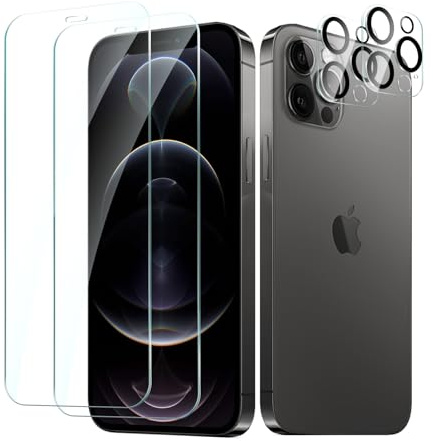 CYYAGE für iPhone 12 Pro Schutzfolie, 2 Stück Displayschutzfolie und 2 Stück Kameraschutz Folie HD Transparent 9H Härte Screen Protector Kratzfest Bläschenfrei